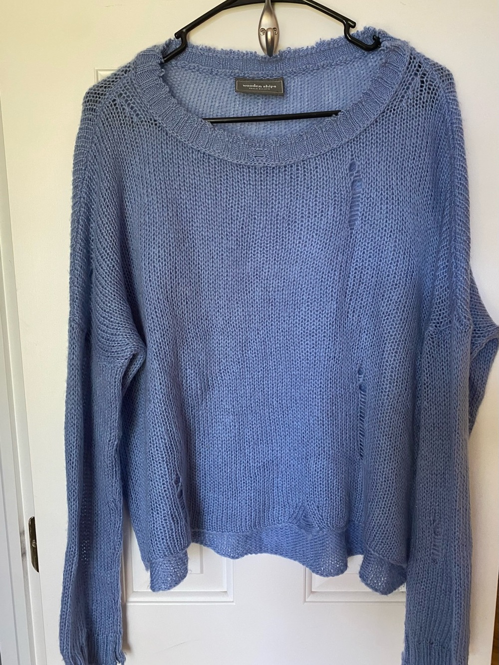 Wooden Ships Light Blue Distressed Crew Neck Sweater
